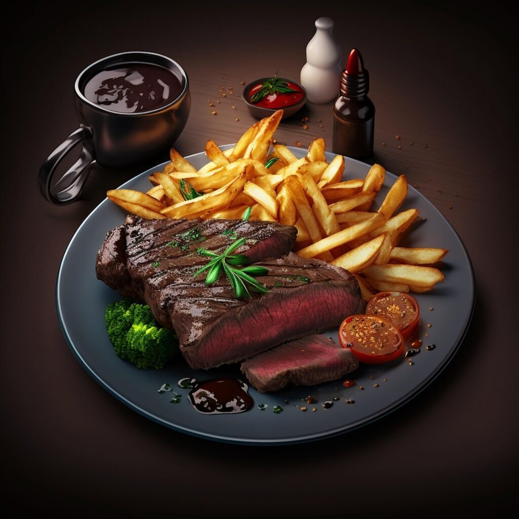 a meal at a restaurant symbolizing the real world example of the choice between eating out and eating at home.