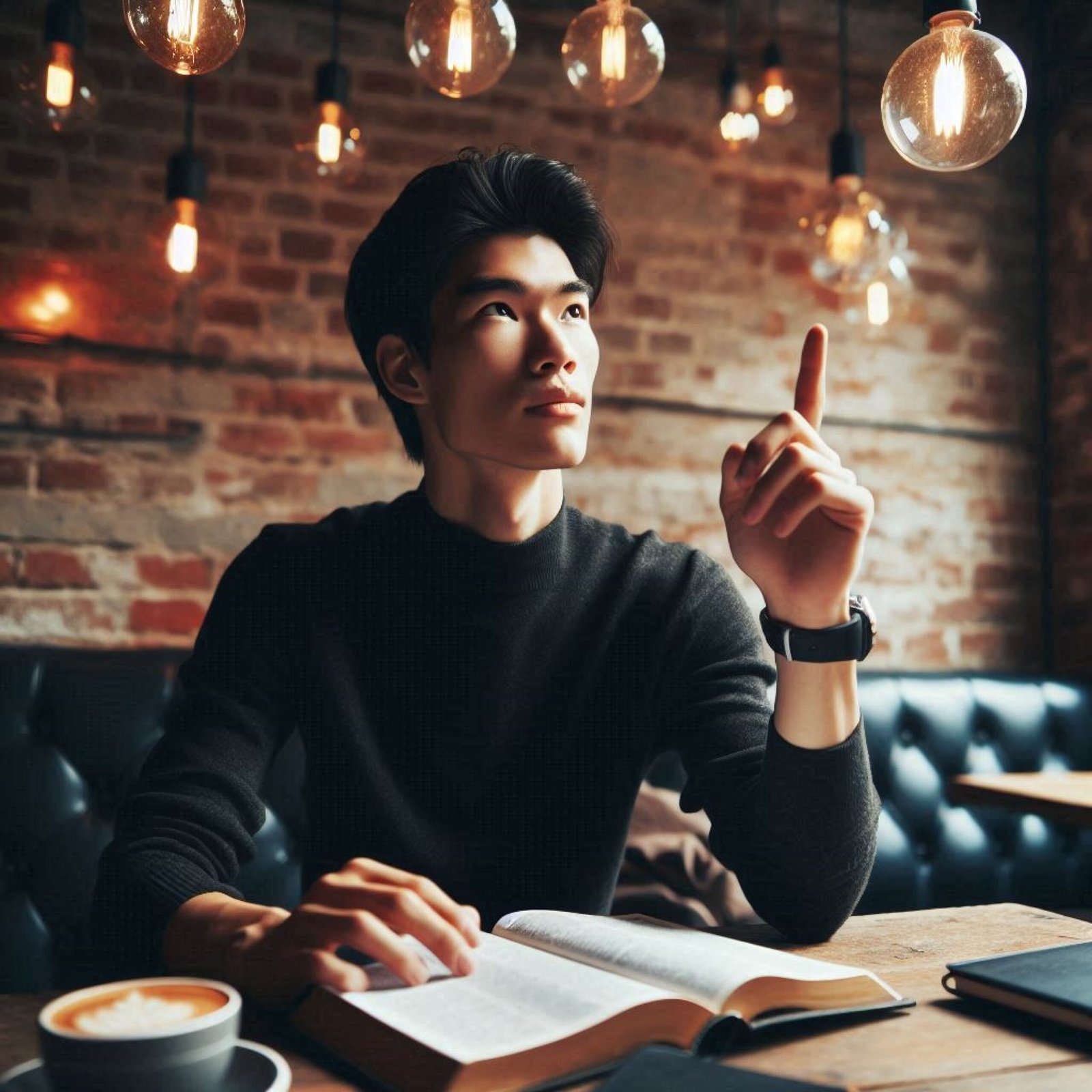 Thoughtful Christian man studying the Bible and seeking wisdom in a cafe setting, representing critical thinking and renewing the mind